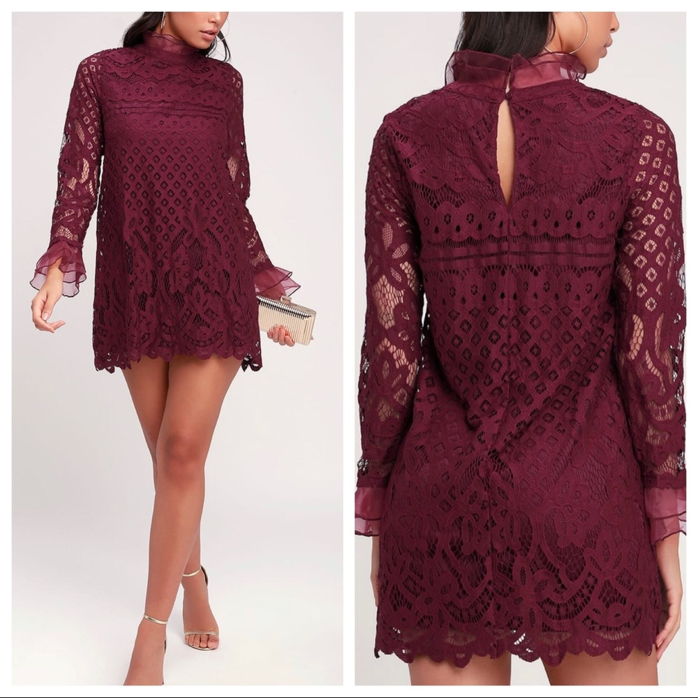 Lulu’s Love And Joy Lace Long Sleeve  Shift Dress - Picture 2 of 5